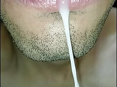 Cum in my mouth, play with your cum, and swallow it, close-up, naughty gay, tongue, sloopy