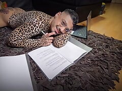 Stepdad uses sissy femboy while studying and squirts in his mouth