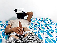 Jerking off big cock watching VR porn