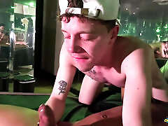 Hot Blowjob Threesome with Ginger Skinny Twink and Two Big Cock Daddies