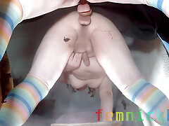 Fat sissy femboy playing with his little toy