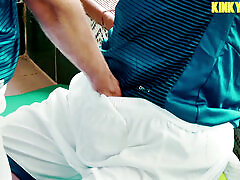 Young stud with a monstrous XXL cock dominates his submissive in sportswear.