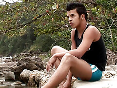 Buff Latino and little twink fuck on the beach