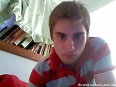 College hunk Strokes His Cock and Cums on His Shirt