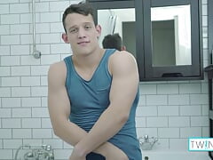 Skinny Brunette Luke A Strokes His Hard Cock On The Shower!