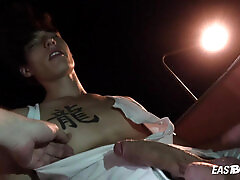 Beautiful twink muscle boy get handjob his big dick