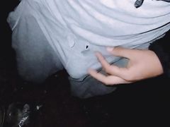 Straw in gray sportswear