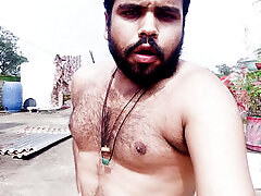 Horny big dick indian boy was playing her cock on terrace