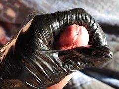 almost cumming from a long and gentle cock massage in latex gloves