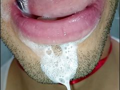 Cum in my mouth, play with your cum, and swallow it, sexy, femboy, trans, gay naughty, tongue, sloopy, six pack, fitness teen